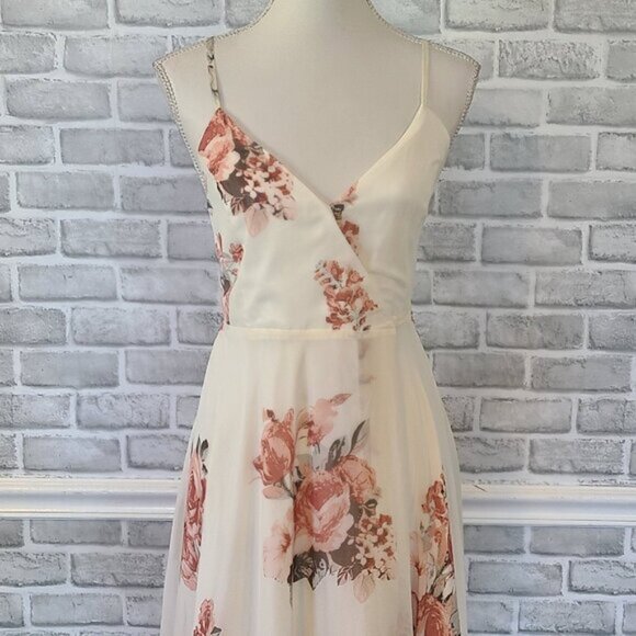 Lulus Floral Wrap Maxi Dress Elegant Wedding Guest Prom NEW XS Cottagecore - Picture 3 of 11